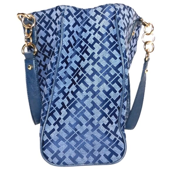 Tommy Hilfiger Blue Monogram Shoulder Bag – Gold Chain Straps - Picture 8 of 12